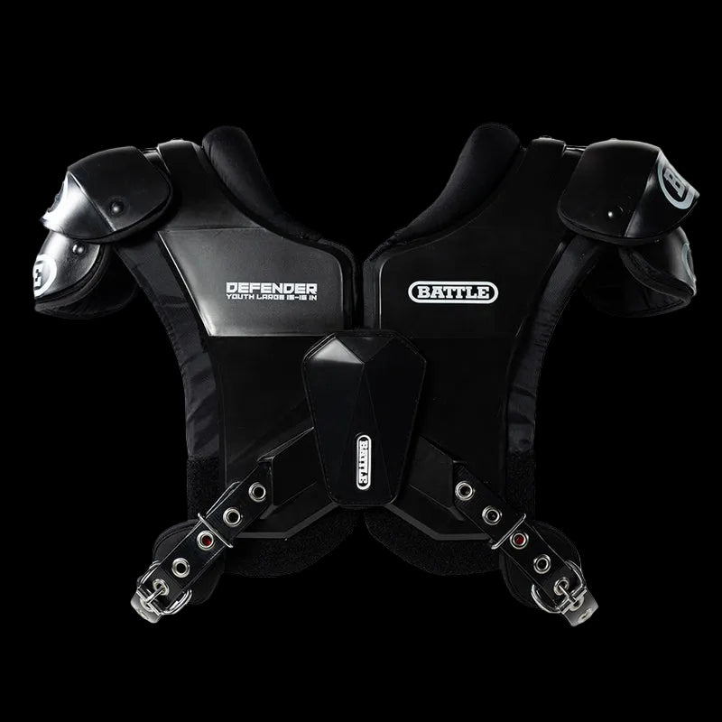 Black shoulder pad with 'Battle' branding on a white background