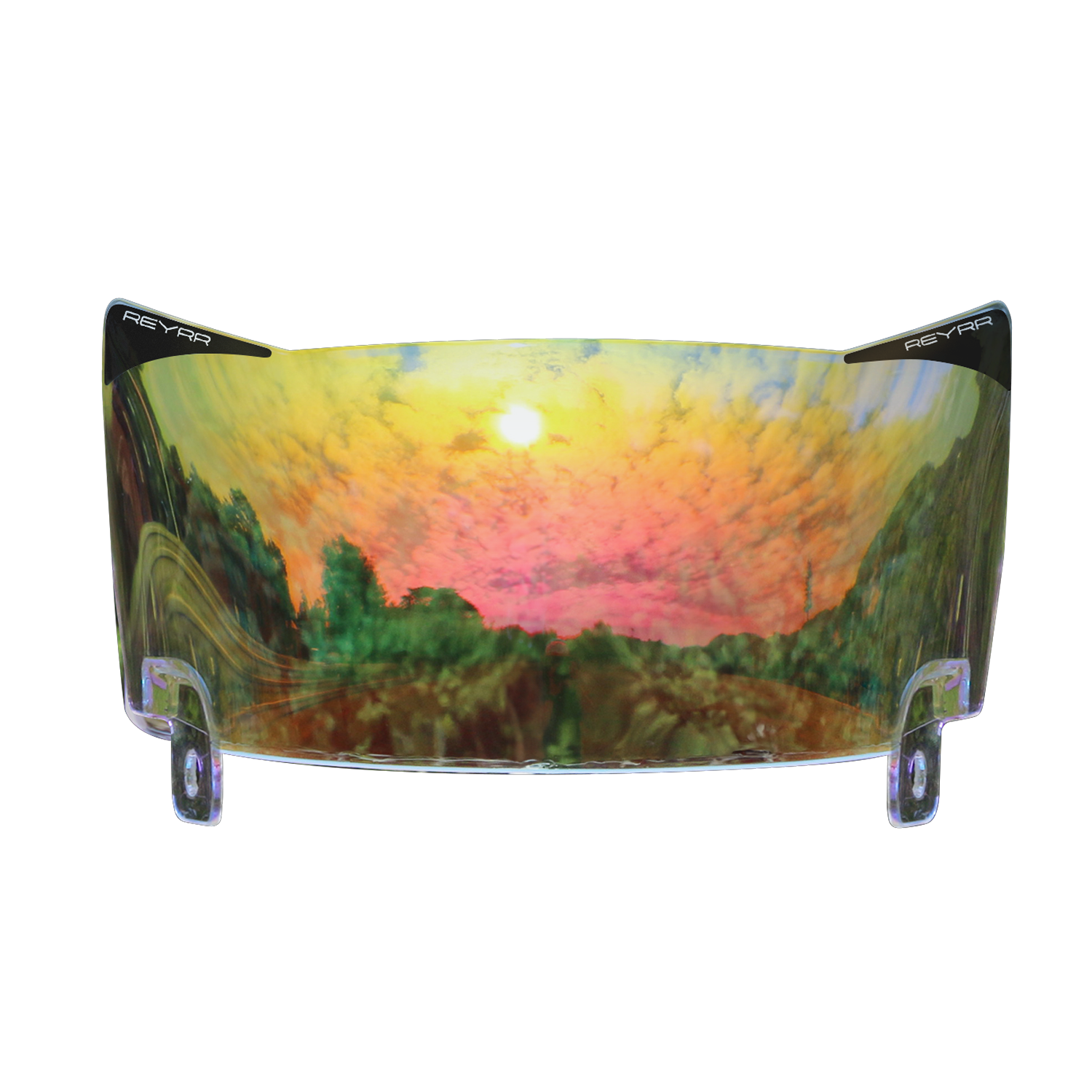 Reyrr VIZU Clear Inferno football visor with ultra-wide, distortion-free red lens for Riddell Speedflex and Schutt F7 helmets.