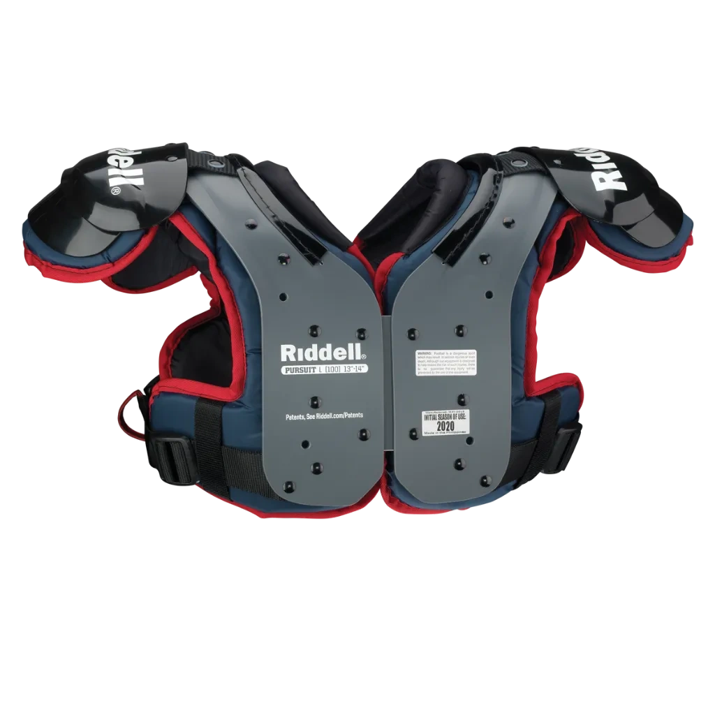 Riddell Pursuit Youth football shoulder pads with integrated deltoid protection and adjustable fit