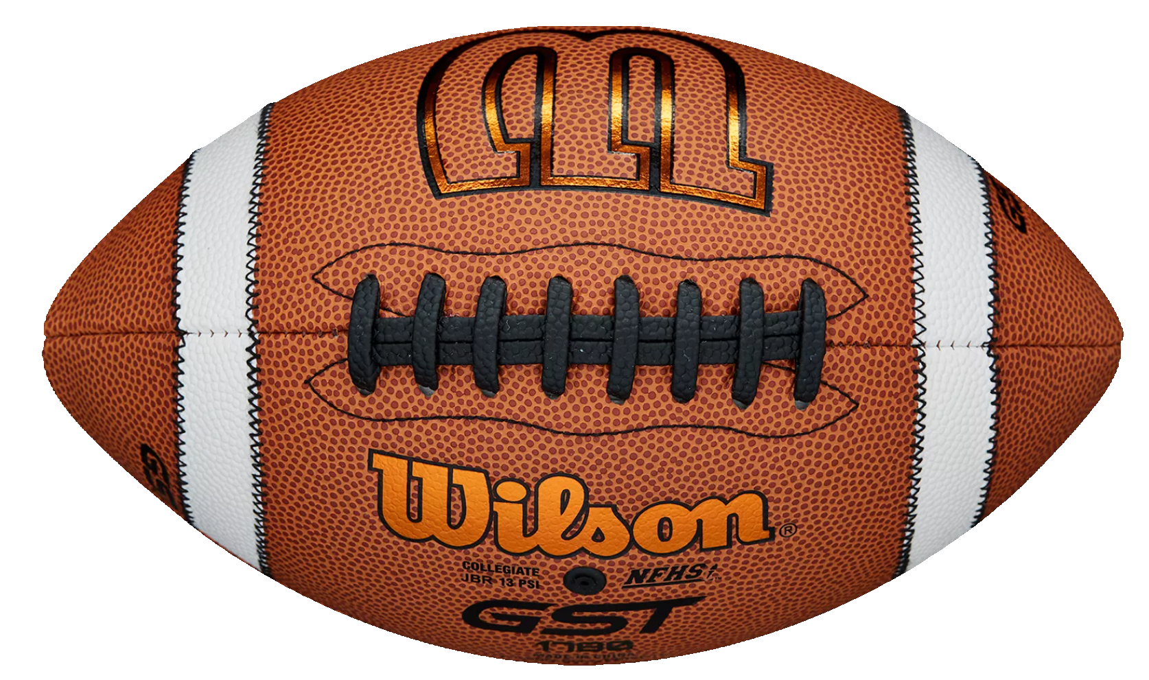 Wilson GST TDS Composite durable composite leather football with white grip stripes and accurate control lacing for high school and college play