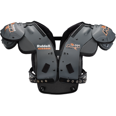 Riddell Power PMX football Skulderbeskyttere med energy management-kropper, svingbar pivot-buefeste og justerbart pivot-belte-system.