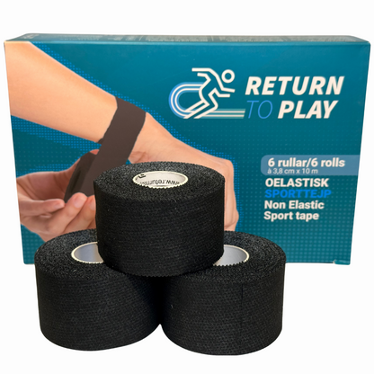 Return to Play Sportstape svart 6‑pakning 3,8 cm × 10 m