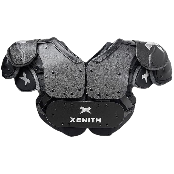 Xenith Pro Varsity all-purpose black football shoulder pads with ergonomic design and adjustable fit for superior protection and comfort