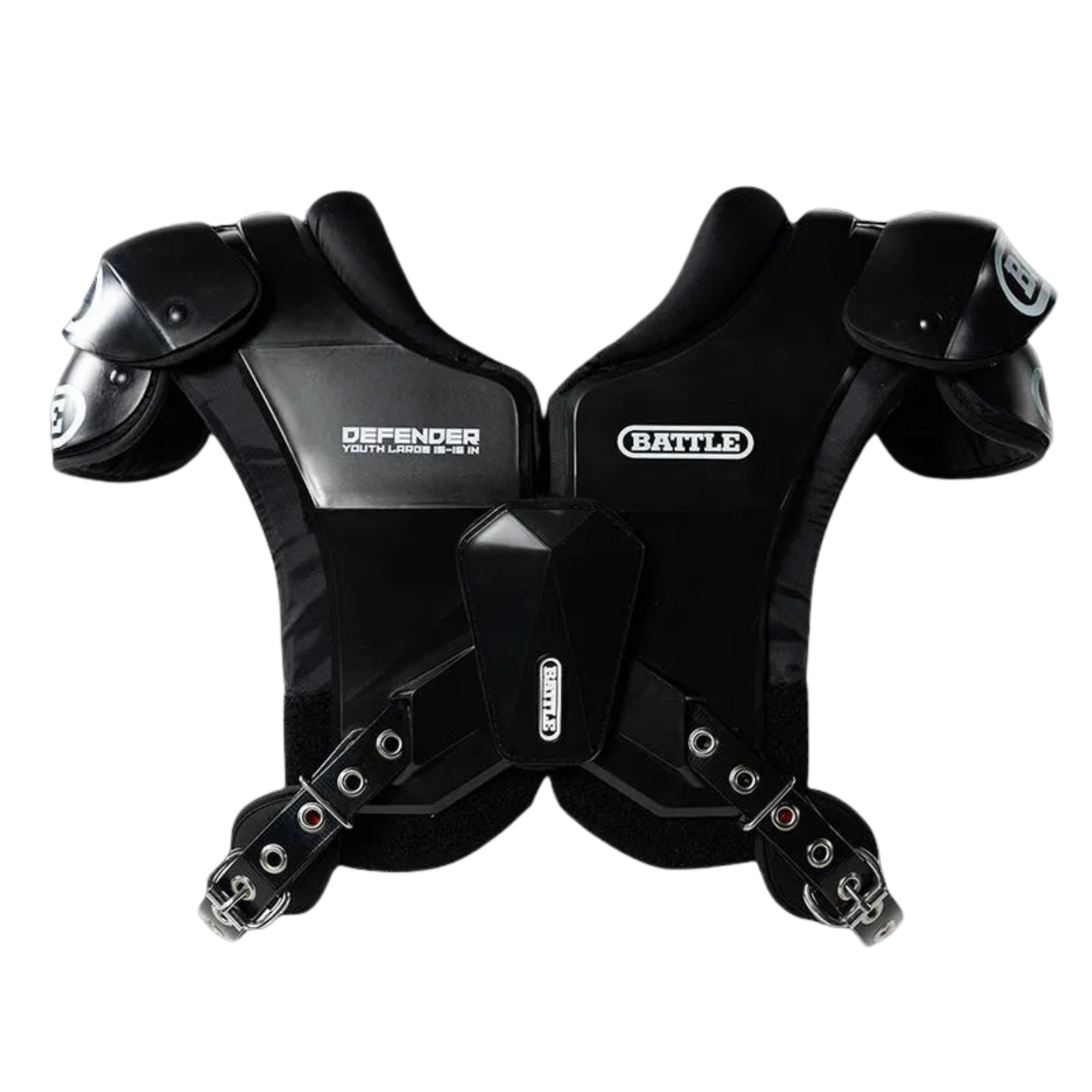 Black shoulder pad with 'Battle' branding on a white background