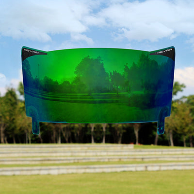 Reyrr VIZU Aurora grønt fotballvisir med ultrabred anti-forvrengning LXO-teknologi for Riddell Speedflex og Schutt F7 Hjelmer