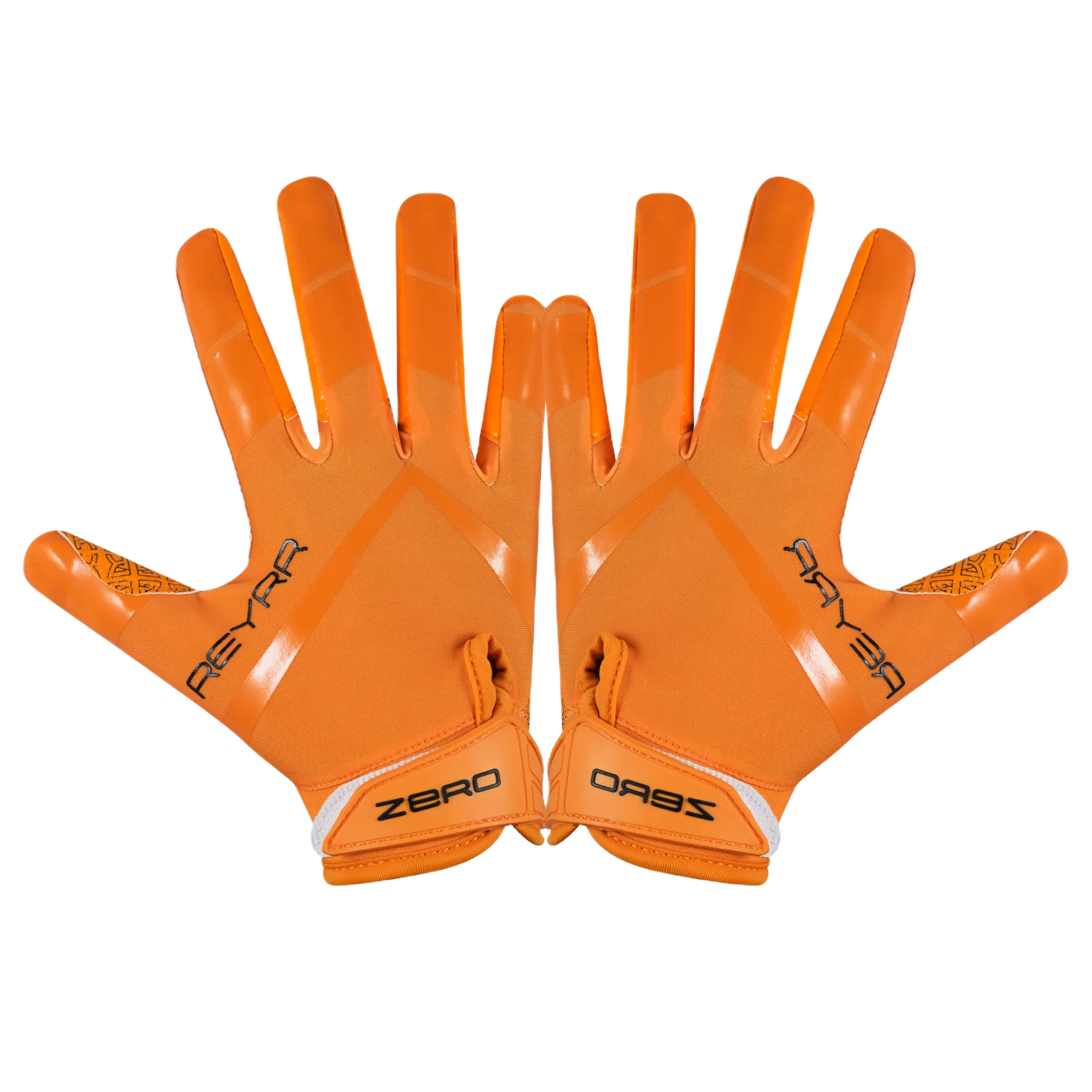 Reyrr ZERO orange football gloves with GripTech palm technology and vibrant design.