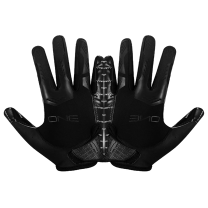 Pair of black Reyrr ONE gloves with enhanced silicone grip and breathable nylon back designed for athletic performance.