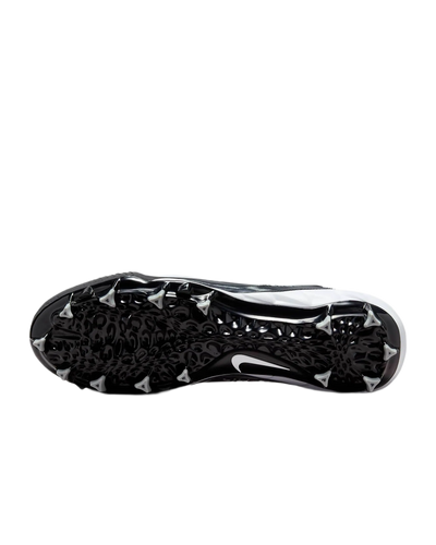 Nike Alpha Menace Varsity 4 fotballsko med svart knottsåle og hvit mellomsåle, designet for naturlig bevegelse og demping.