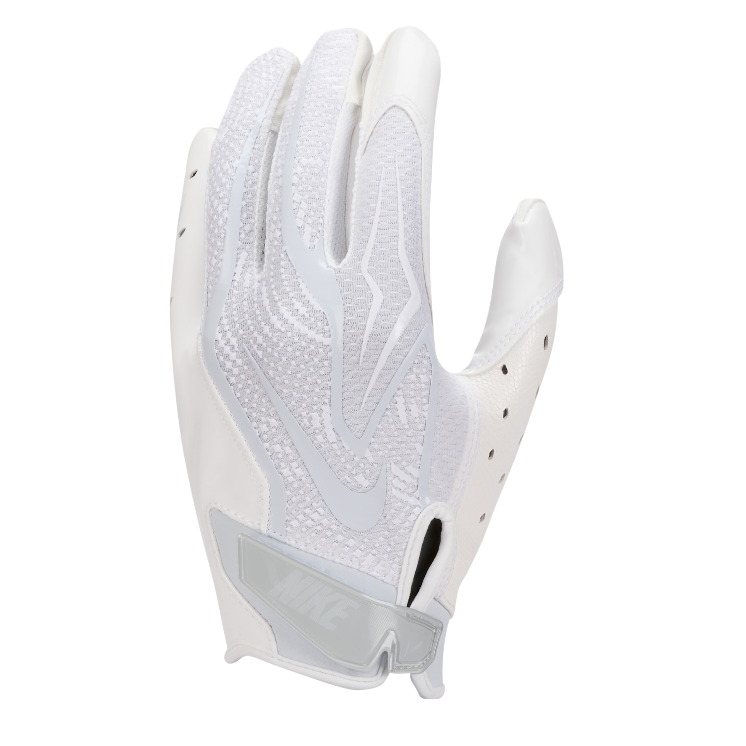 Nike Vapor Jet 9.0 football gloves in white, back of hand view showing Magnigrip+ technology
