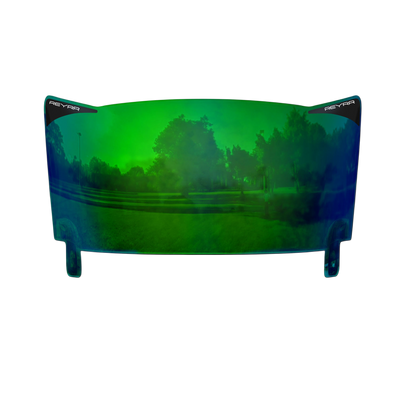 Reyrr VIZU Aurora ultrabred fotballvisir med grønn reflekterende coating for Riddell Speedflex og Schutt F7 Hjelmer.