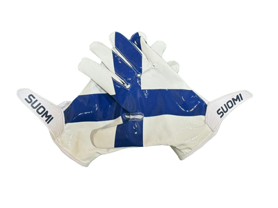 Reyrr ELITE Nordic Edition football Hansker med Finland Flag-design og Vapor-Stick Grip Technology.