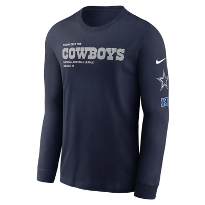 Marineblå langermet skjorte med 'Cowboys'-tekst og Nike-logo på hvit bakgrunn