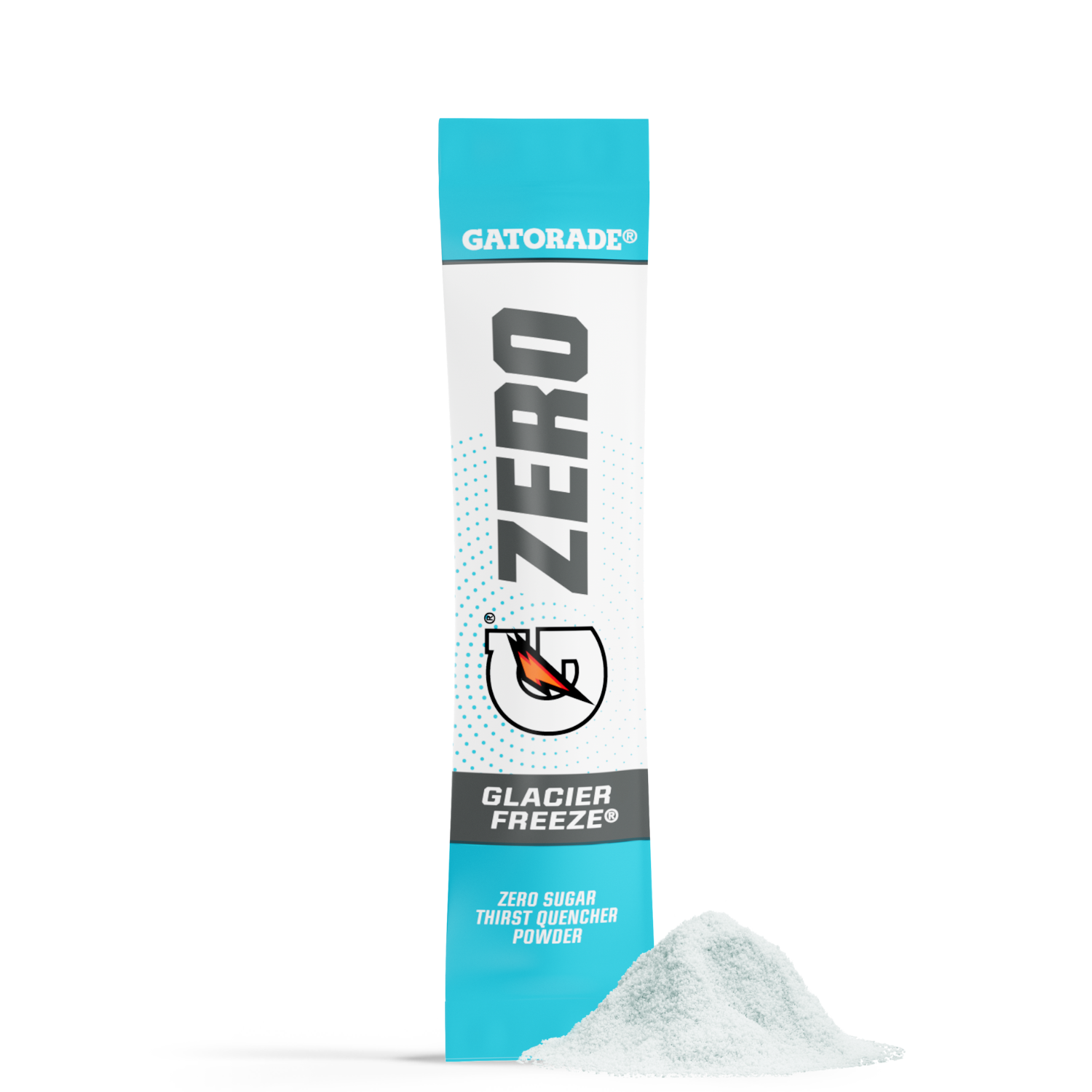 Gatorade Zero Glacier Freeze powder packet on a white background