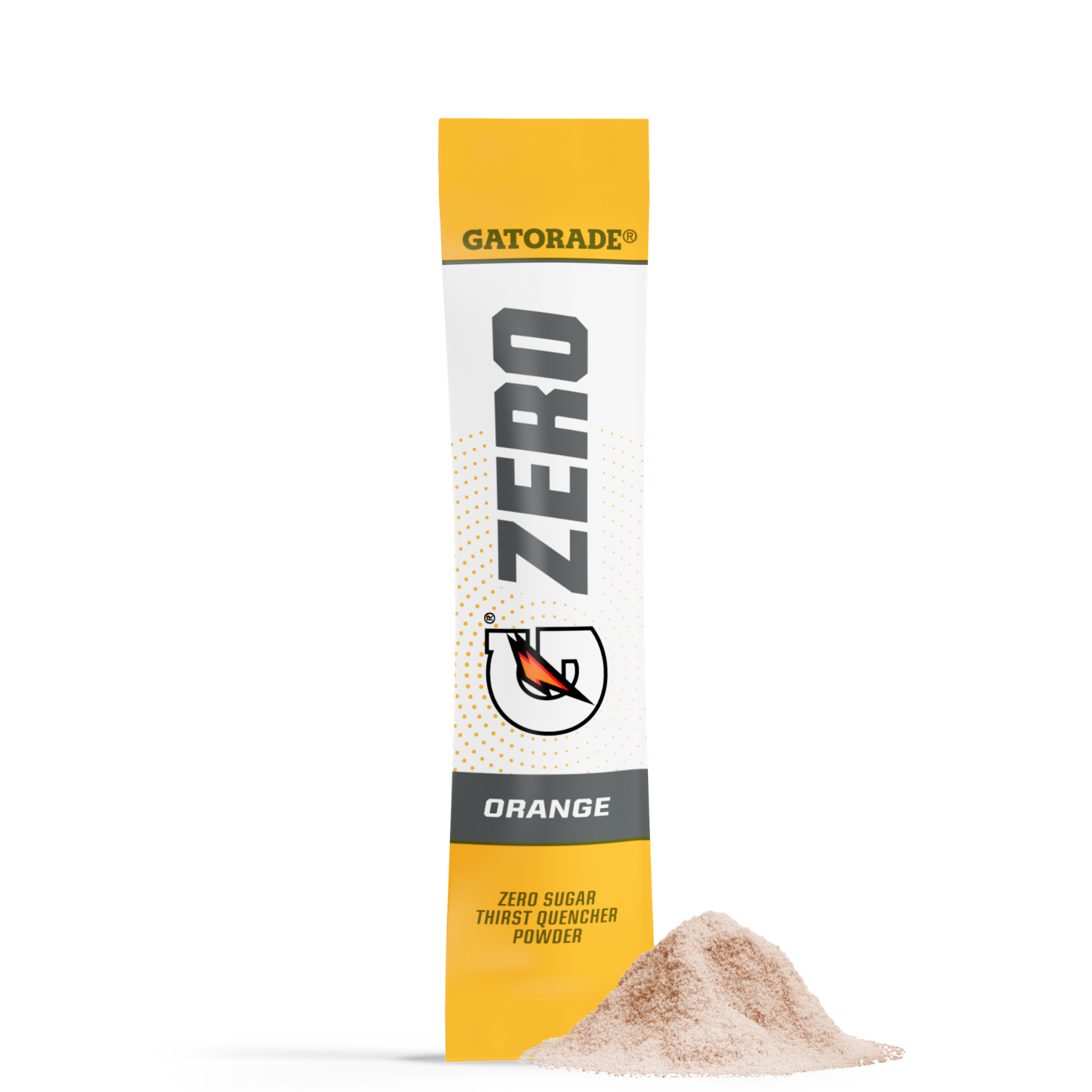 Gatorade Zero Orange powder packet on a white background