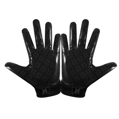 Black Reyrr Zero gloves with textured grip pattern, designed for football and floorball with breathable nylon back and durable silicone blend.