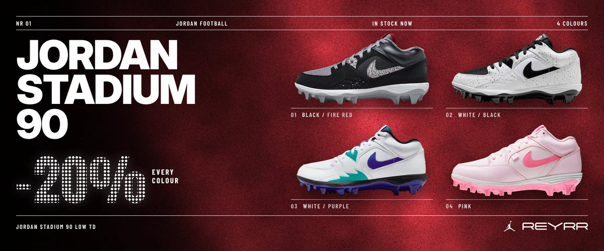Jordan Stadium 90 Low TD football cleats in four colourways, 20% off
