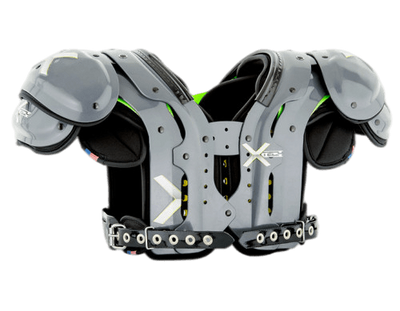 X-Tech X2 Shoulder Pad i grå med justerbare stropper og beskyttende XRD-skum for amerikanske fotballspillere